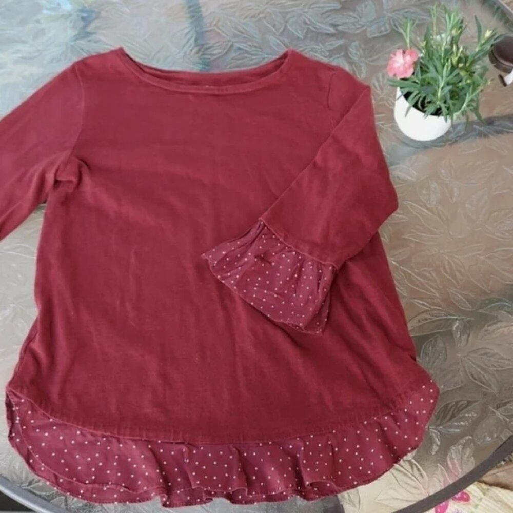 LOFT Burgundy Blouse with Polka Dot Trim